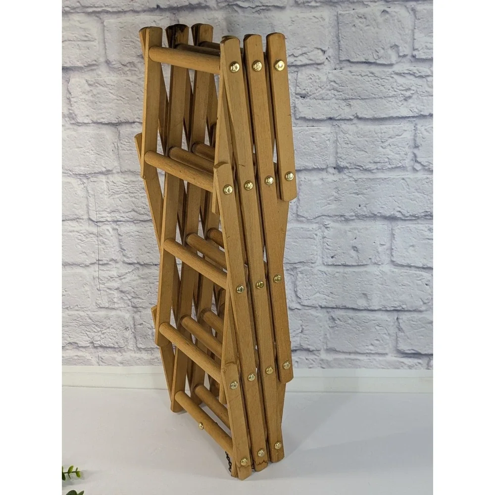 🥰VTG Wood Expandable Accordion Folding Rack Wall Hanger MCM‎ CottageCore Wine